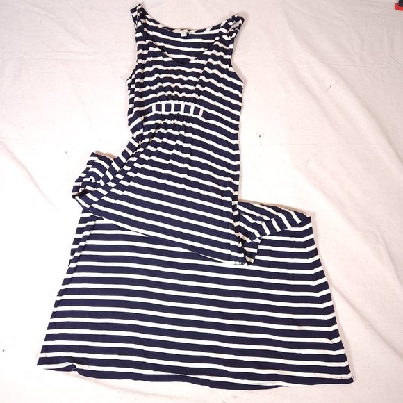 Boden Striped Maxi Dress Womens 10L Blue White Tank Sleeveless Gathers Beach - Picture 10 of 15